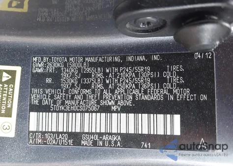 2012 Toyota Highlander Limited V6 from USA, damaged, VIN 5TDYK3EH0CS075067